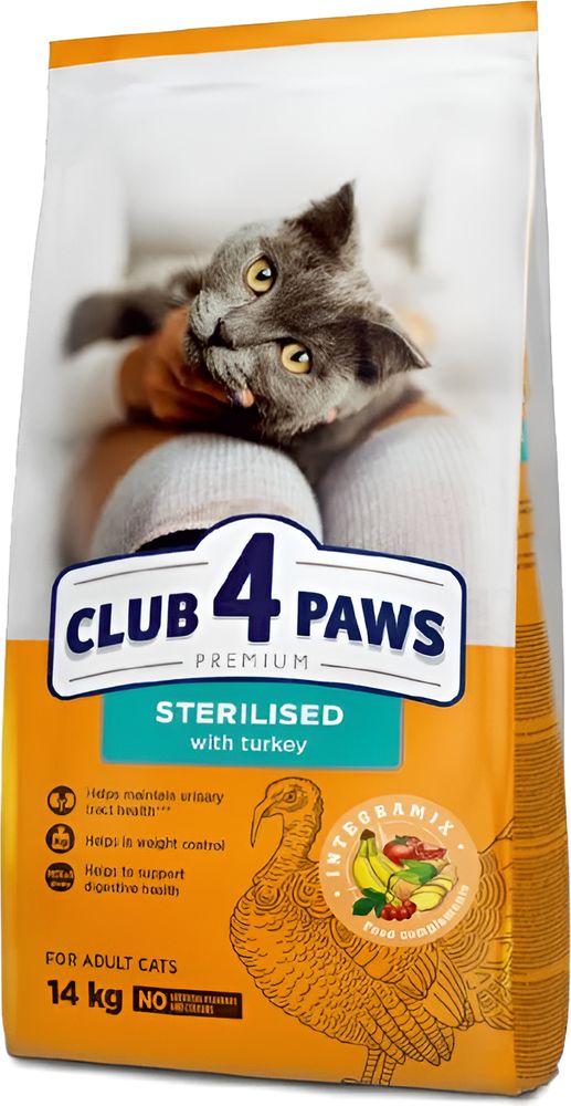 CLUB4PAWS ΤΡΟΦΗ ΓΑΤΑΣ CLUB4PAWS ADULT STERILIZED ΓΑΛΟΠΟΥΛΑ (14KG)