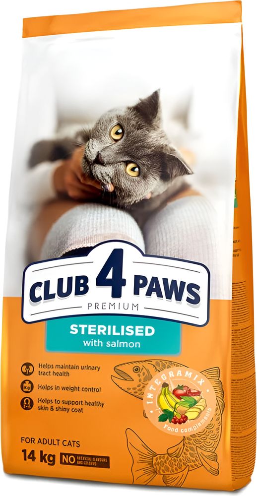 ΤΡΟΦΗ ΓΑΤΑΣ CLUB4PAWS ADULT STERILIZED ΣΟΛΟΜΟΣ (14KG) CLUB4PAWS