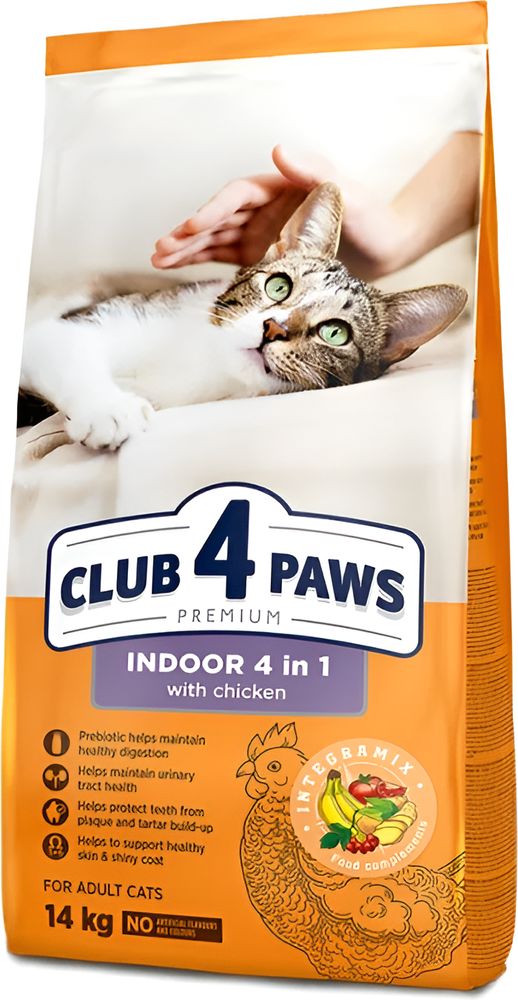 ΤΡΟΦΗ ΓΑΤΑΣ CLUB4PAWS INDOOR 4 IN 1 ΚΟΤΟΠΟΥΛΟ (14KG) CLUB4PAWS