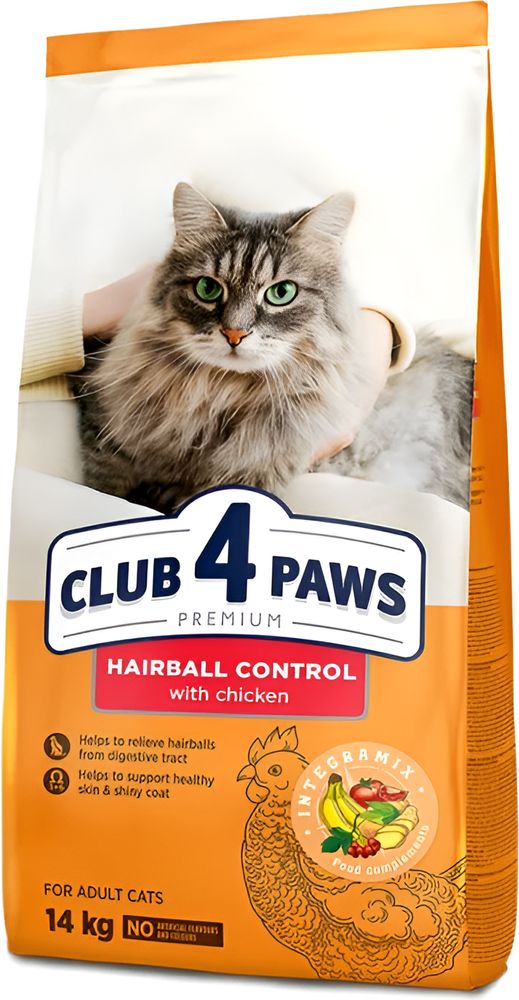 ΤΡΟΦΗ ΓΑΤΑΣ CLUB4PAWS HAIRBALL ΚΟΤΟΠΟΥΛΟ (14KG)