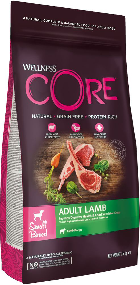 ΤΡΟΦΗ ΣΚΥΛΟΥ WELLNESS CORE ADULT SMALL BREED ΑΡΝΙ (1,5KG) CORE