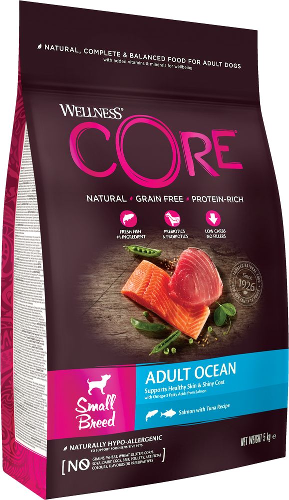 ΤΡΟΦΗ ΣΚΥΛΟΥ WELLNESS CORE ADULT SMALL BREED OCEAN ΜΕ ΣΟΛΟΜΟ (5KG)