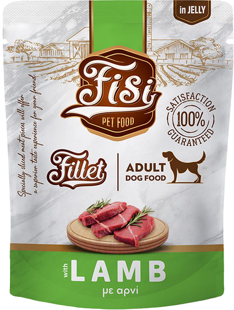 ΥΓΡΗ ΤΡΟΦΗ ΣΚΥΛΟΥ FISI FILLET DOG ADULT ΑΡΝΙ ΣΕ ΖΕΛΕ ΣΕ ΦΑΚΕΛΑΚΙ (500GR) FISI