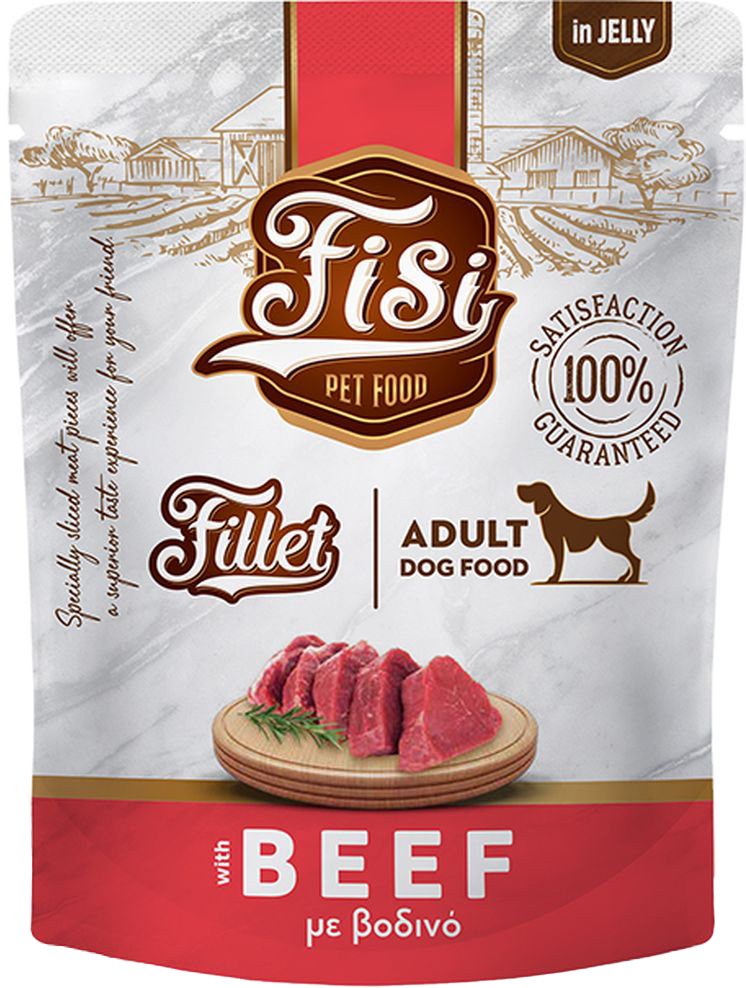 ΥΓΡΗ ΤΡΟΦΗ ΣΚΥΛΟΥ FISI FILLET DOG ADULT ΒΟΔΙΝΟ ΣΕ ΖΕΛΕ ΣΕ ΦΑΚΕΛΑΚΙ (500GR) FISI