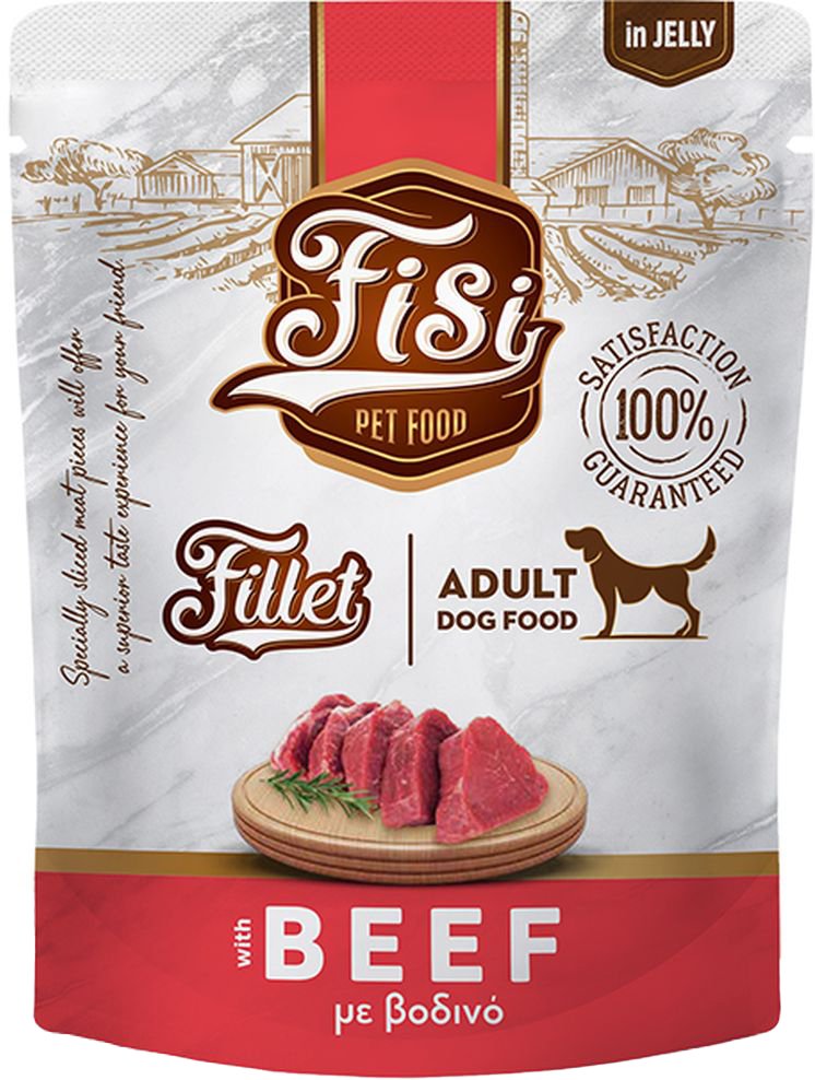 ΥΓΡΗ ΤΡΟΦΗ ΣΚΥΛΟΥ FISI FILLET DOG ADULT ΒΟΔΙΝΟ ΣΕ ΖΕΛΕ ΣΕ ΦΑΚΕΛΑΚΙ (500GR)