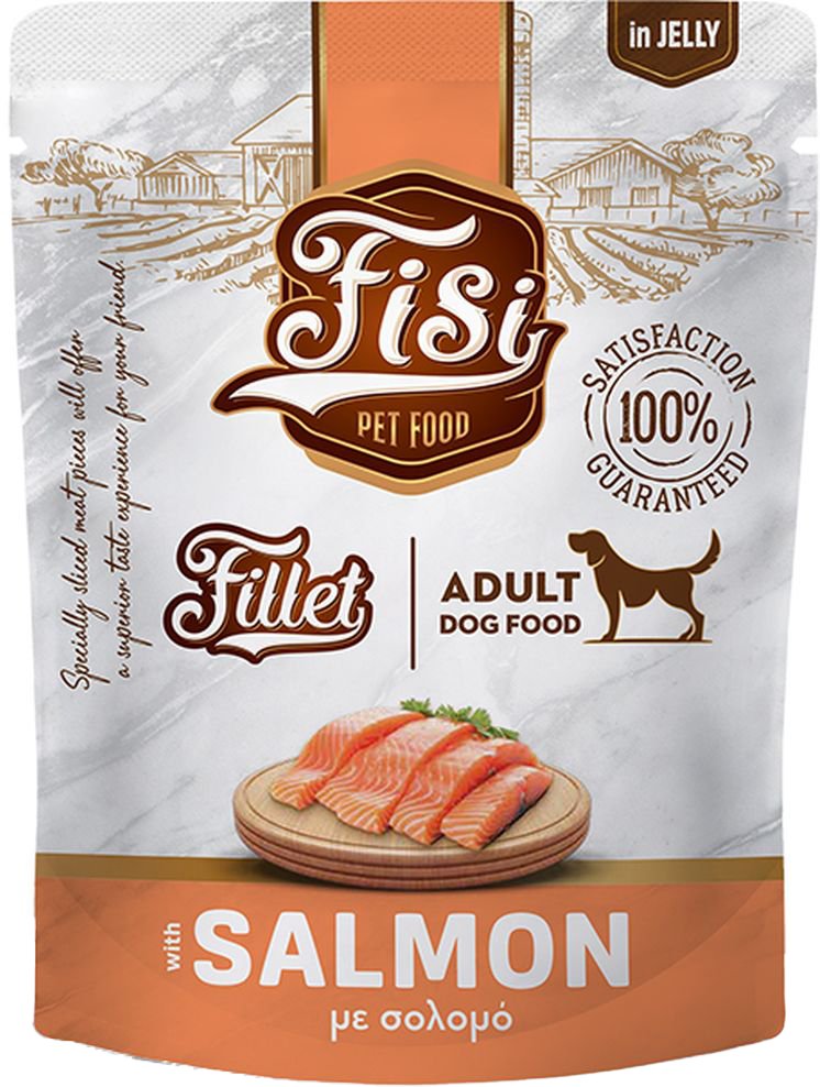 ΥΓΡΗ ΤΡΟΦΗ ΣΚΥΛΟΥ FISI FILLET DOG ADULT ΣΟΛΟΜΟΣ ΣΕ ΖΕΛΕ ΣΕ ΦΑΚΕΛΑΚΙ (500GR)