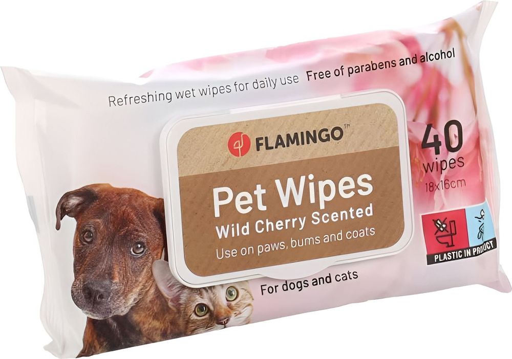 ΜΑΝΤΗΛΑΚΙΑ ΚΑΘΑΡΙΣΜΟΥ FLAMINGO PET WIPES WILD CHERRY (40TMX)