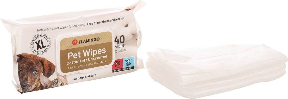 FLAMINGO ΜΑΝΤΗΛΑΚΙΑ ΚΑΘΑΡΙΣΜΟΥ FLAMINGO PET WIPES NEUTRAL XL EXTRA STRONG (40ΤΜΧ)