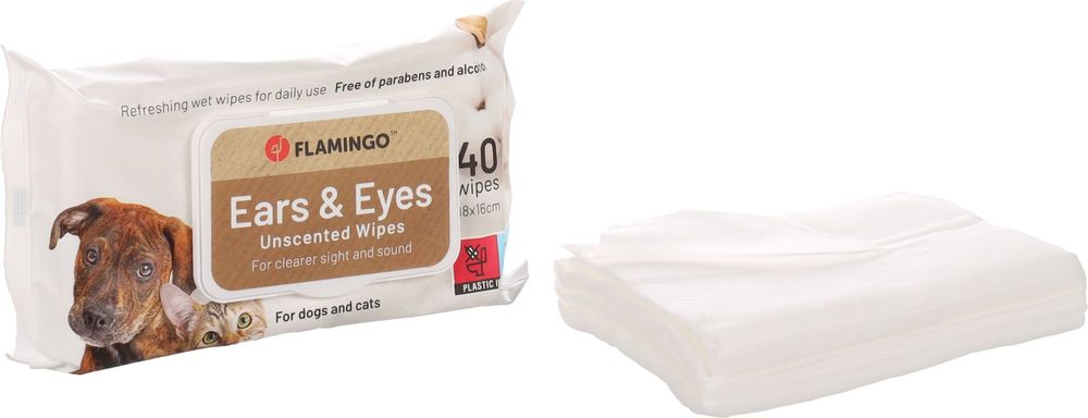 FLAMINGO ΜΑΝΤΗΛΑΚΙΑ ΚΑΘΑΡΙΣΜΟΥ FLAMINGO PET WIPES EYE - EAR CARE (40TMΧ)