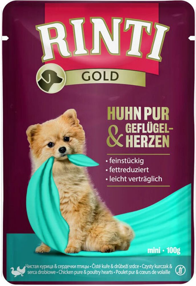 RINTI ΥΓΡΗ ΤΡΟΦΗ ΣΚΥΛΟΥ RINTI GOLD CHICKEN PURE - POULTRY HEARTS ΣΕ ΦΑΚΕΛΑΚΙ (100G)