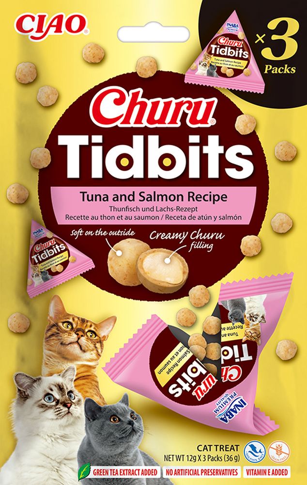 ΛΙΧΟΥΔΙΕΣ CHURU CAT TIDBITS ΜΕ ΤΟΝΟ ΚΑΙ ΣΟΛΟΜΟ (36GR) INABA