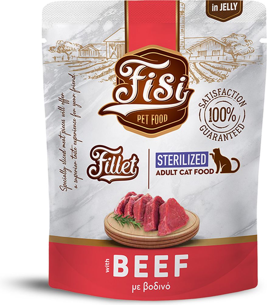 ΥΓΡΗ ΤΡΟΦΗ FISI FILLET CAT STERILIZED ADULT ΒΟΔΙΝΟ ΣΕ ΖΕΛΕ (300GR) FISI