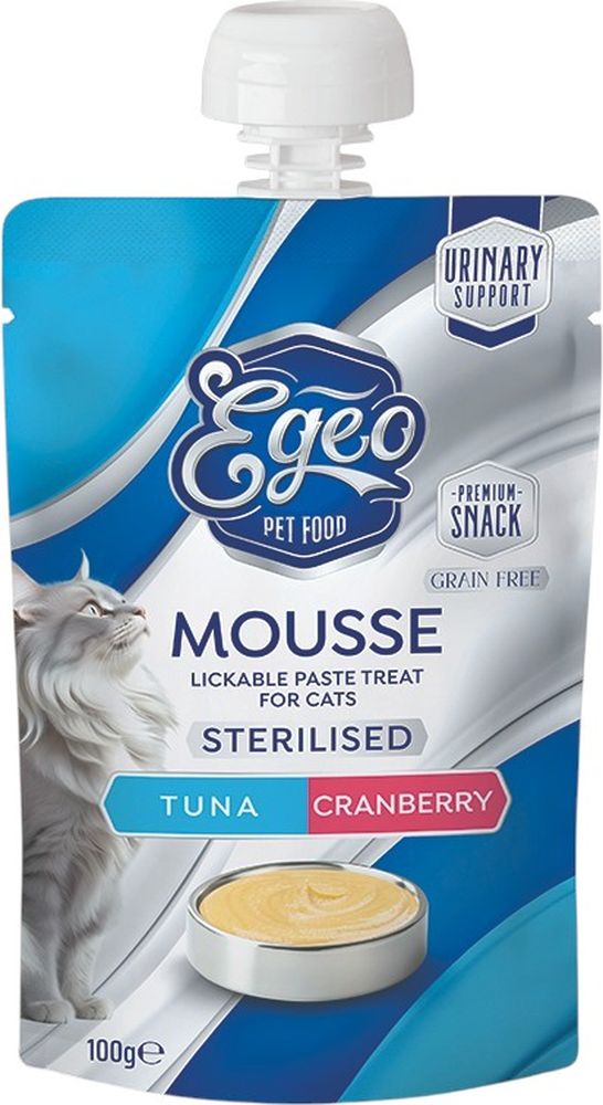 ΛΙΧΟΥΔΙΑ ΓΑΤΑΣ EGEO MOUSSE STERILISED ΤΟΝΟΣ ΜΕ ΚΡΑΝΜΠΕΡΙ (100GR) EGEO