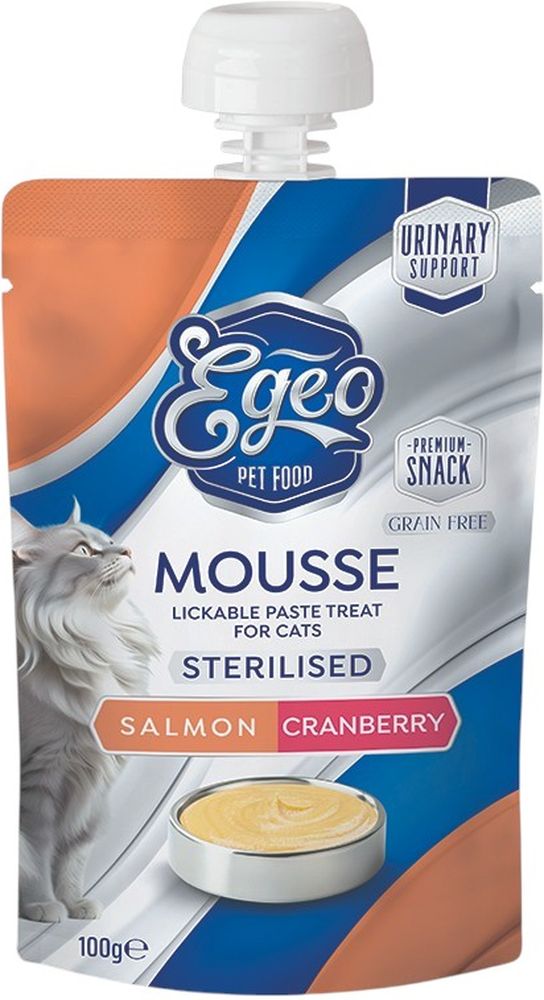 ΛΙΧΟΥΔΙΑ ΓΑΤΑΣ EGEO MOUSSE STERILISED ΣΟΛΟΜΟΣ ΜΕ ΚΡΑΝΜΠΕΡΙ (100GR) EGEO