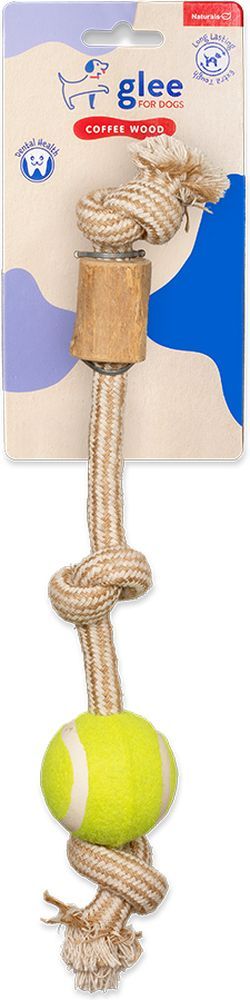 ΠΑΙΧΝΙΔΙ ΣΚΥΛΟΥ GLEE KNOTS WITH TENNIS BALL - COFFEE WOOD (4X4,5X45CM)