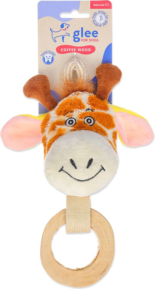 ΠΑΙΧΝΙΔΙ ΣΚΥΛΟΥ GLEE GIRAFFE WITH COFFEE WOOD RING (9X3X21CM) GLEE