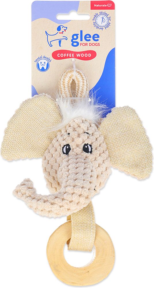 ΠΑΙΧΝΙΔΙ ΣΚΥΛΟΥ GLEE PUPPY ELEPHANT WITH COFFEE WOOD RING (15X7CM)