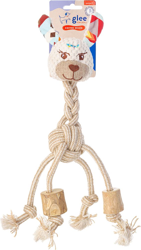 ΠΑΙΧΝΙΔΙ ΣΚΥΛΟΥ GLEE LAMA BALL ROPE WITH COFFEE WOOD (38X10CM) GLEE