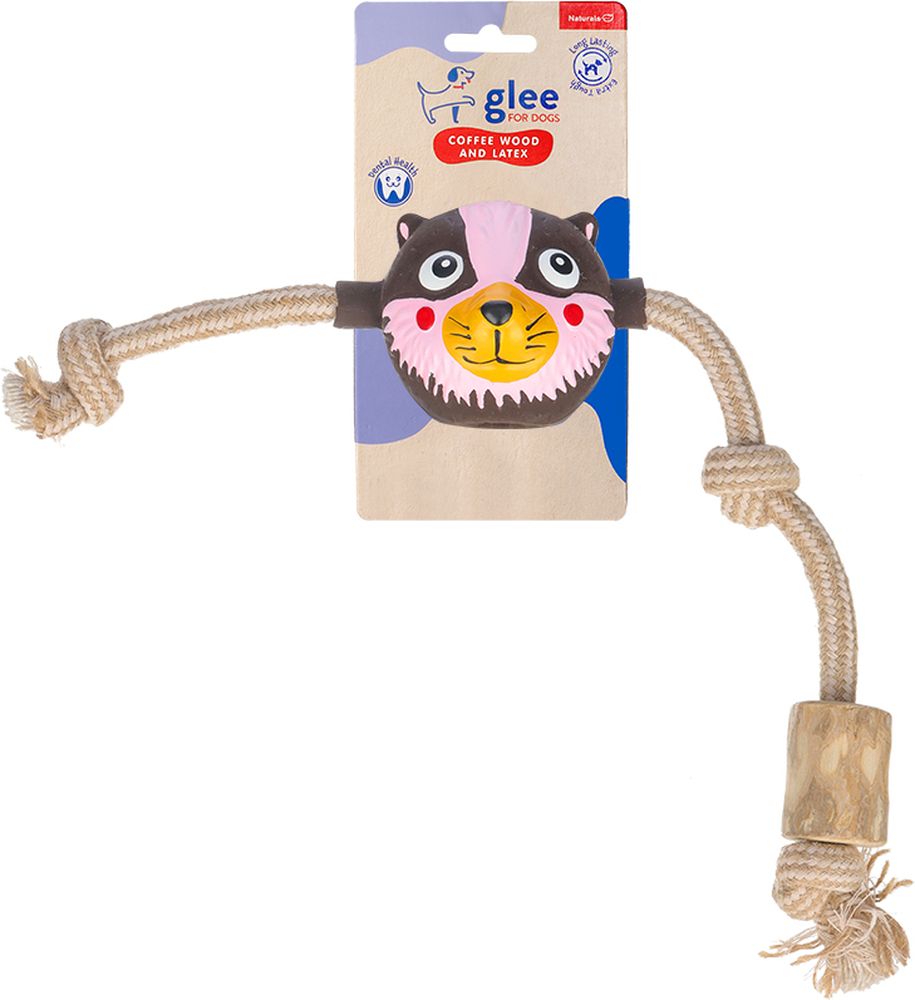 ΠΑΙΧΝΙΔΙ ΣΚΥΛΟΥ GLEE BADGER KNOTTED ROPE WITH COFFEE WOOD (33X6CM)