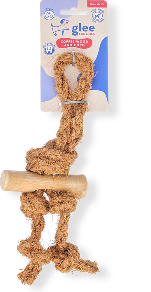 ΠΑΙΧΝΙΔΙ ΣΚΥΛΟΥ GLEE TWIN TUG COFFEE WOOD WITH COCO ROPE (3X10X30CM) GLEE