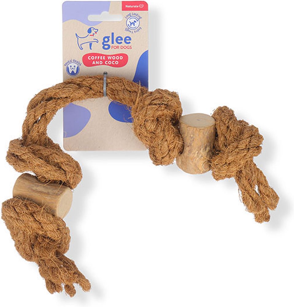 ΠΑΙΧΝΙΔΙ ΣΚΥΛΟΥ GLEE COFFEE WOOD WITH COCO ROPE TWIN CHEW SMALL (4X4,5X40CM)