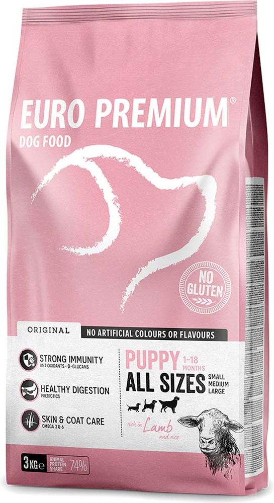 ΤΡΟΦΗ ΣΚΥΛΟΥ EUROPREMIUM PUPPY ALL SIZES ΑΡΝΙ ΡΥΖΙ (3KG) EURO PREMIUM