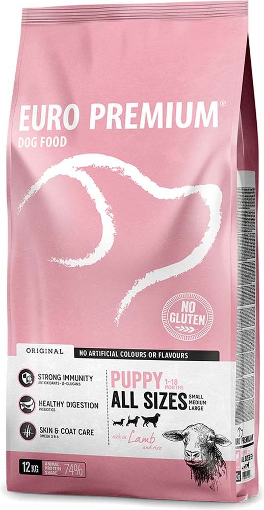 ΤΡΟΦΗ ΣΚΥΛΟΥ EUROPREMIUM PUPPY ALL SIZES ΑΡΝΙ ΡΥΖΙ (12KG) EURO PREMIUM