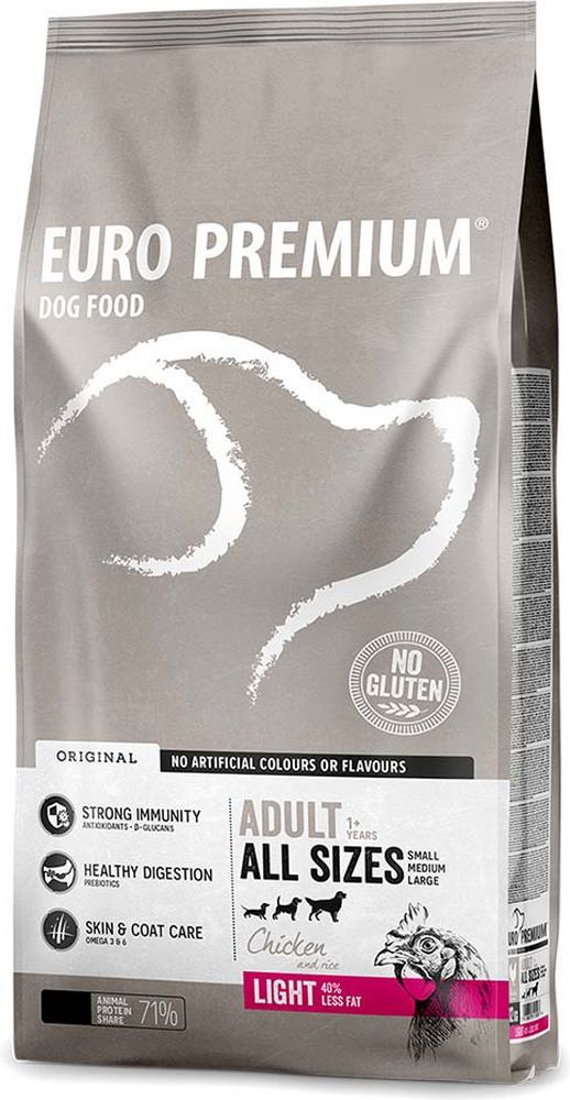 ΤΡΟΦΗ ΣΚΥΛΟΥ EUROPREMIUM ADULT LIGHT ALL SIZES ΚΟΤΟΠΟΥΛΟ ΡΥΖΙ (3KG)