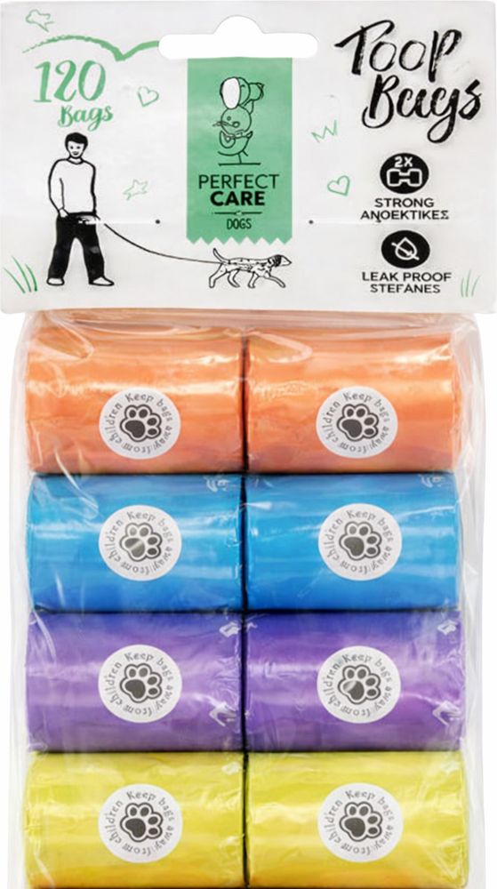 PERFECT CARE ΣΑΚΟΥΛΕΣ ΠΕΡΙΤΤΩΜΑΤΩΝ PERFECT CARE POOP BAGS ΠΟΛΥΧΡΩΜΑ ΧΩΡΙΣ ΑΡΩΜΑ (8 ΡΟΛΑ /120ΤΜΧ)