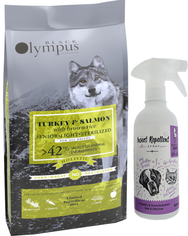 BLACK OLYMPUS ΤΡΟΦΗ BLACK OLYMPUS SENIOR LIGHT STERILIZED ΓΑΛΟΠΟΥΛΑ,ΣΟΛΟΜΟΣ 12KG - ΔΩΡΟ ΑΠΩΘΗΤΙΚΟ SPRAY 500ML