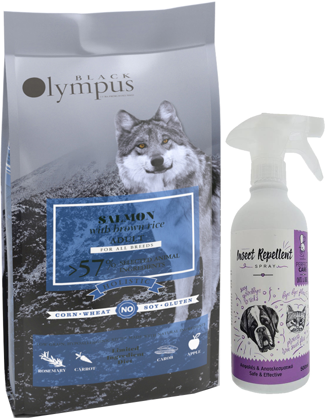 BLACK OLYMPUS ΤΡΟΦΗ BLACK OLYMPUS MEDIUM ADULT ΣΟΛΟΜΟΣ - ΚΑΣΤΑΝΟ ΡΥΖΙ 12KG - ΔΩΡΟ ΑΝΤΙΠΑΡΑΣΙΤΙΚΟ SPRAY (500ML)