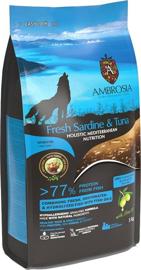 ΤΡΟΦΗ ΣΚΥΛΟΥ AMBROSIA MEDITERRANEAN DIET GRAIN FREE ADULT ΣΑΡΔΕΛΑ - ΤΟΝΟΣ 5KG