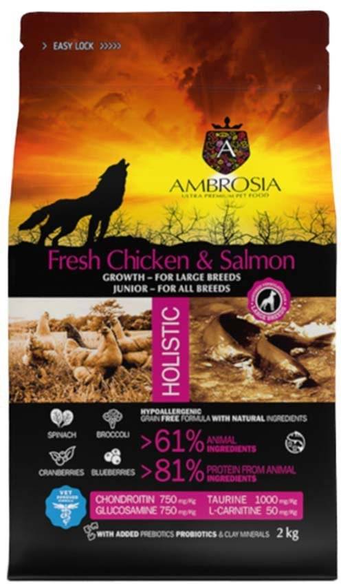 ΤΡΟΦΗ ΣΚΥΛΟΥ AMBROSIA GRAIN FREE PUPPY LARGE BREED ΚΟΤΟΠΟΥΛΟ - ΣΟΛΟΜΟΣ 12KG AMBROSIA
