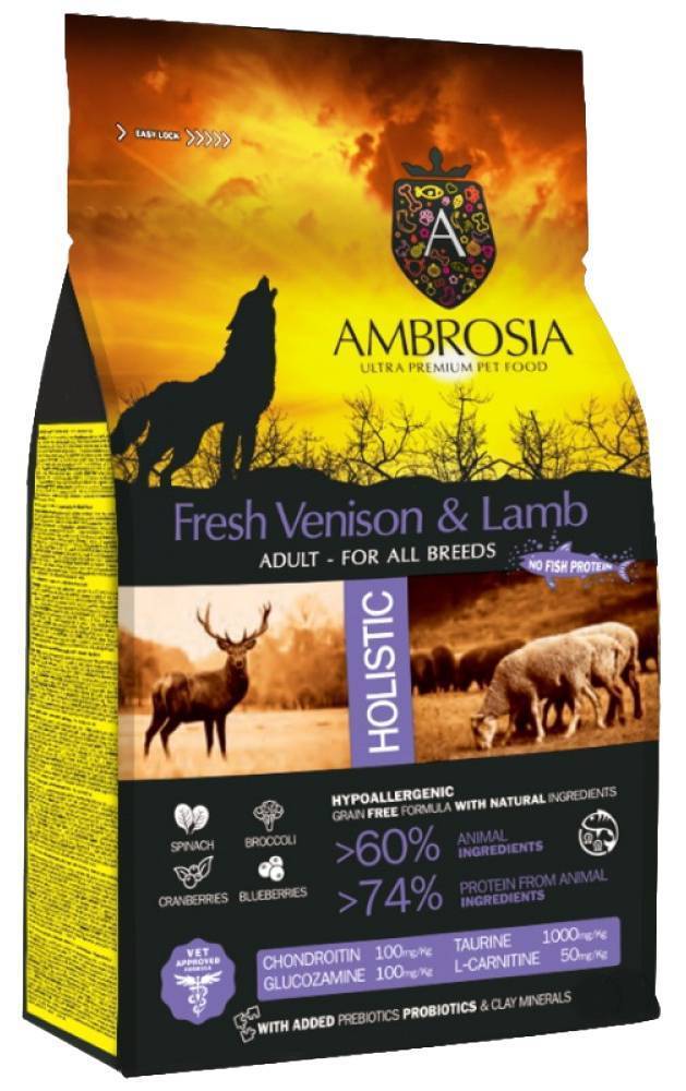 ΤΡΟΦΗ ΣΚΥΛΟΥ AMBROSIA GRAIN FREE ADULT ALL BREEDS ΕΛΑΦΙ - ΑΡΝΙ 12KG AMBROSIA