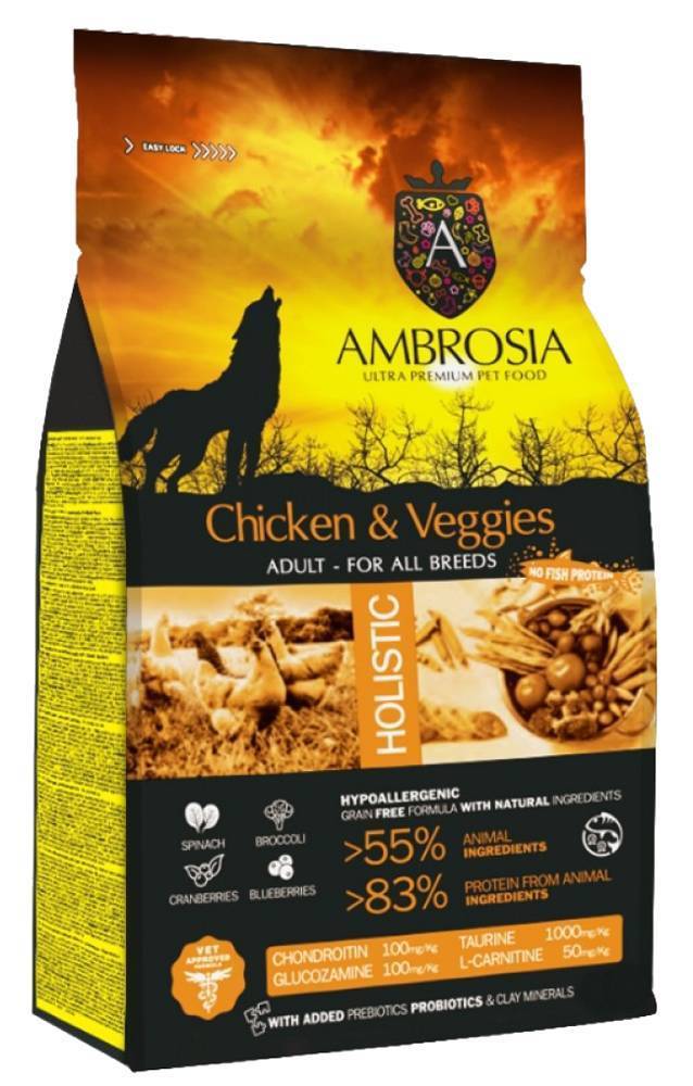 ΤΡΟΦΗ ΣΚΥΛΟΥ AMBROSIA GRAIN FREE ADULT ALL BREEDS ΚΟΤΟΠΟΥΛΟ - ΛΑΧΑΝΙΚΑ 12KG AMBROSIA
