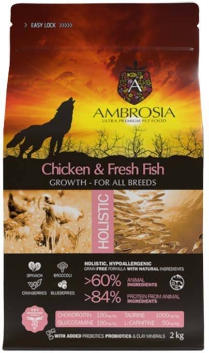 ΤΡΟΦΗ ΣΚΥΛΟΥ AMBROSIA GRAIN FREE PUPPY REGULAR ΚΟΤΟΠΟΥΛΟ - ΨΑΡΙ 2KG AMBROSIA