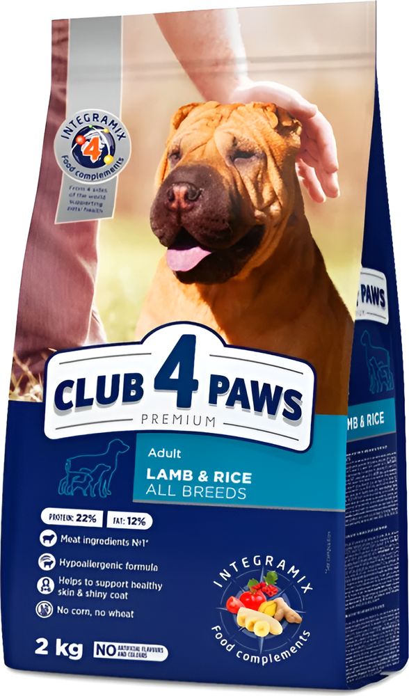 ΤΡΟΦΗ ΣΚΥΛΟΥ CLUB4PAWS ADULT ALL BREEDS ΑΡΝΙ - ΡΥΖΙ (2KG) CLUB4PAWS