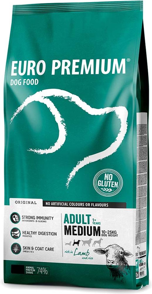 EURO PREMIUM ΤΡΟΦΗ ΣΚΥΛΟΥ EUROPREMIUM ADULT MEDIUM ΑΡΝΙ ΡΥΖΙ (12KG)