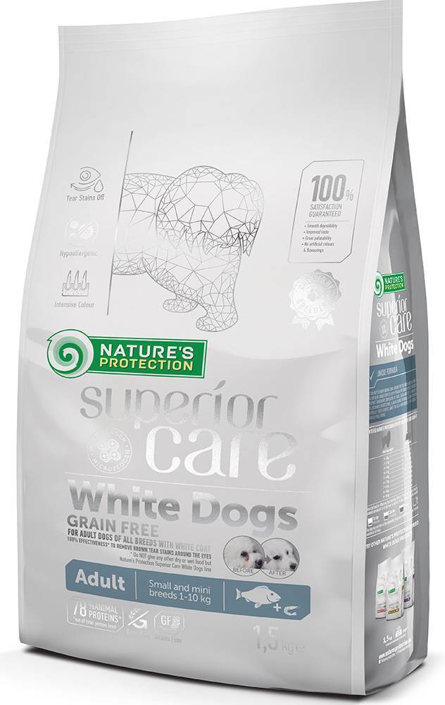 ΤΡΟΦΗ ΣΚΥΛΟΥ NATURE'S PROTECTION GRAIN FREE ΑDULT SMALL BREED ΛΕΥΚΟ ΨΑΡΙ ΓΙΑ ΛΕΥΚΟ ΤΡΙΧΩΜΑ 10KG