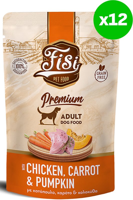 ΥΓΡΗ ΤΡΟΦΗ ΣΚΥΛΟΥ FISI DOG ADULT ΚΟΤΟΠΟΥΛΟ ΚΑΡΟΤΟ ΚΟΛΟΚΥΘΑ ΣΕ ΣΑΛΤΣΑ (12X130GR)