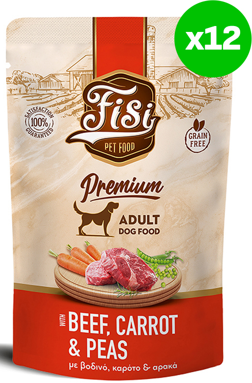 ΥΓΡΗ ΤΡΟΦΗ ΣΚΥΛΟΥ FISI DOG ADULT ΒΟΔΙΝΟ ΚΑΡΟΤΟ ΑΡΑΚΑΣ ΣΕ ΣΑΛΤΣΑ (12X130GR) FISI