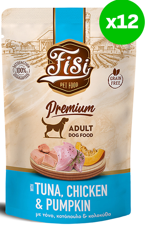 ΥΓΡΗ ΤΡΟΦΗ ΣΚΥΛΟΥ FISI DOG ADULT ΤΟΝΟΣ ΚΟΤΟΠΟΥΛΟ ΚΟΛΟΚΥΘΑ ΣΕ ΣΑΛΤΣΑ (12X130GR) FISI