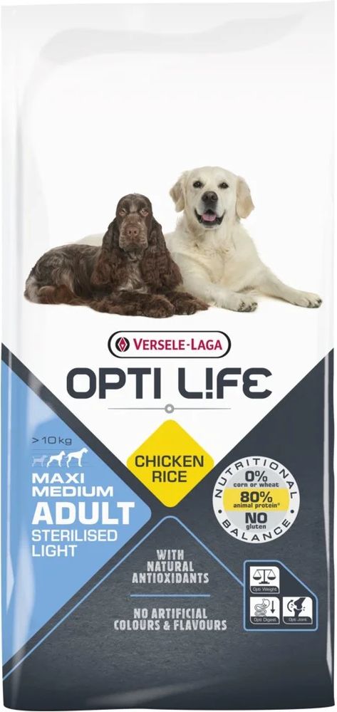 ΤΡΟΦΗ ΣΚΥΛΟΥ OPTI LIFE ADULT LIGHT STERILISED MEDIUM MAXI ΚΟΤΟΠΟΥΛΟ ΡΥΖΙ (12,5KG) VERSELE-LAGA