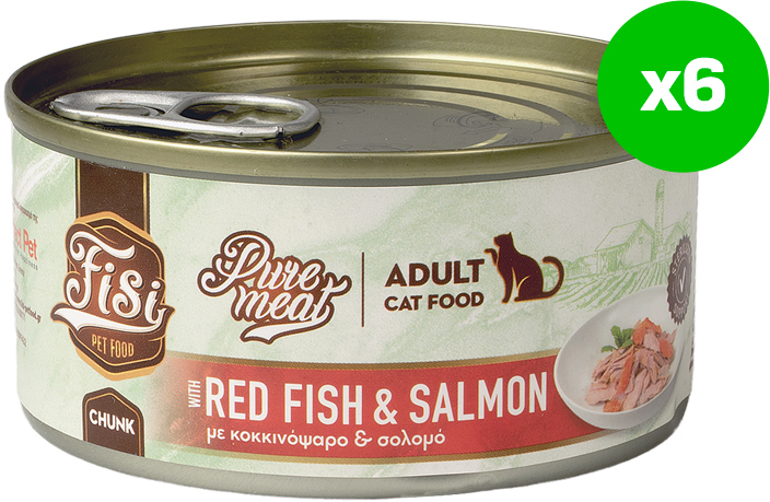 ΥΓΡΗ ΤΡΟΦΗ FISI PURE MEAT CAT ADULT ΚΟΚΚΙΝΟΨΑΡΟ - ΣΟΛΟΜΟΣ (6X170GR) FISI