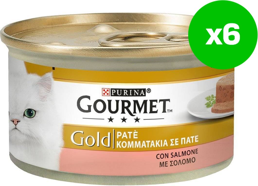 ΚΟΝΣΕΡΒΑ ΓΑΤΑΣ GOURMET GOLD ΠΑΤΕ ADULT 85 GR ΜΕ ΣΟΛΟΜΟ X6ΤΜΧ