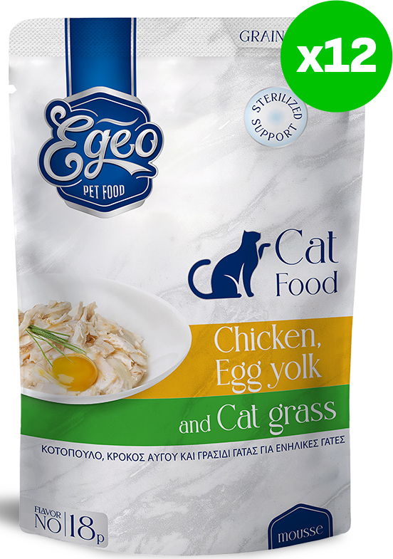 ΥΓΡΗ ΤΡΟΦΗ ΓΑΤΑΣ EGEO CAT ADULT ΚΟΤΟΠΟΥΛΟ - ΚΡΟΚΟΣ ΑΥΓΟΥ - CATNIP ΣΕ ΜΟΥΣ (12TMX X 85GR) EGEO