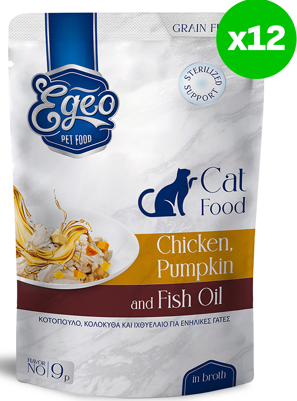 ΥΓΡΗ ΤΡΟΦΗ ΓΑΤΑΣ EGEO CAT ADULT ΚΟΤΟΠΟΥΛΟ ΚΟΛΟΚΥΘΑ - ΙΧΘΥΕΛΑΙΟ ΣΕ ΖΩΜΟ (12TMX X 85GR) EGEO