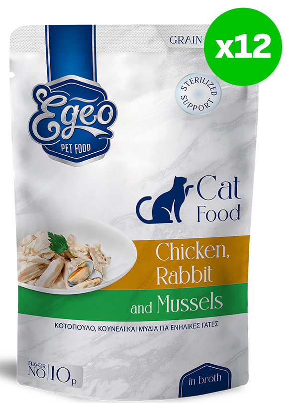 ΥΓΡΗ ΤΡΟΦΗ ΓΑΤΑΣ EGEO CAT ADULT ΚΟΤΟΠΟΥΛΟ ΚΟΥΝΕΛΙ - ΜΥΔΙΑ ΣΕ ΖΩΜΟ (12TMX X 85GR) EGEO