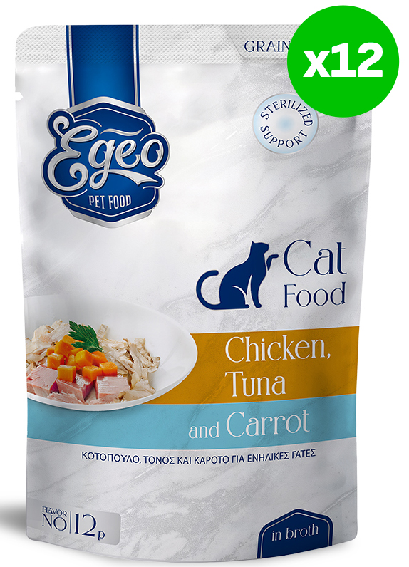 ΥΓΡΗ ΤΡΟΦΗ ΓΑΤΑΣ EGEO CAT ADULT ΚΟΤΟΠΟΥΛΟ ΤΟΝΟΣ - ΚΑΡΟΤΟ ΣΕ ΖΩΜΟ (12TMX X 85GR) EGEO