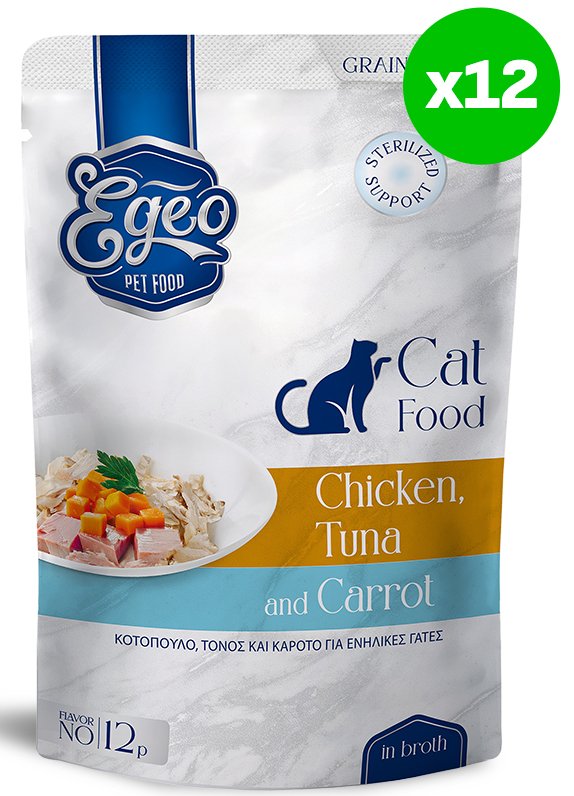 ΥΓΡΗ ΤΡΟΦΗ ΓΑΤΑΣ EGEO CAT ADULT ΚΟΤΟΠΟΥΛΟ ΤΟΝΟΣ - ΚΑΡΟΤΟ ΣΕ ΖΩΜΟ (12TMX X 85GR)